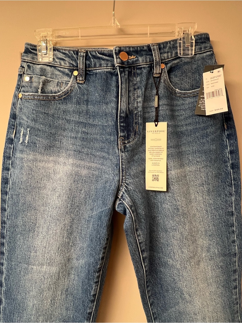 Liverpool Women's Cropped Straight Jeans in Dark Blue Denim